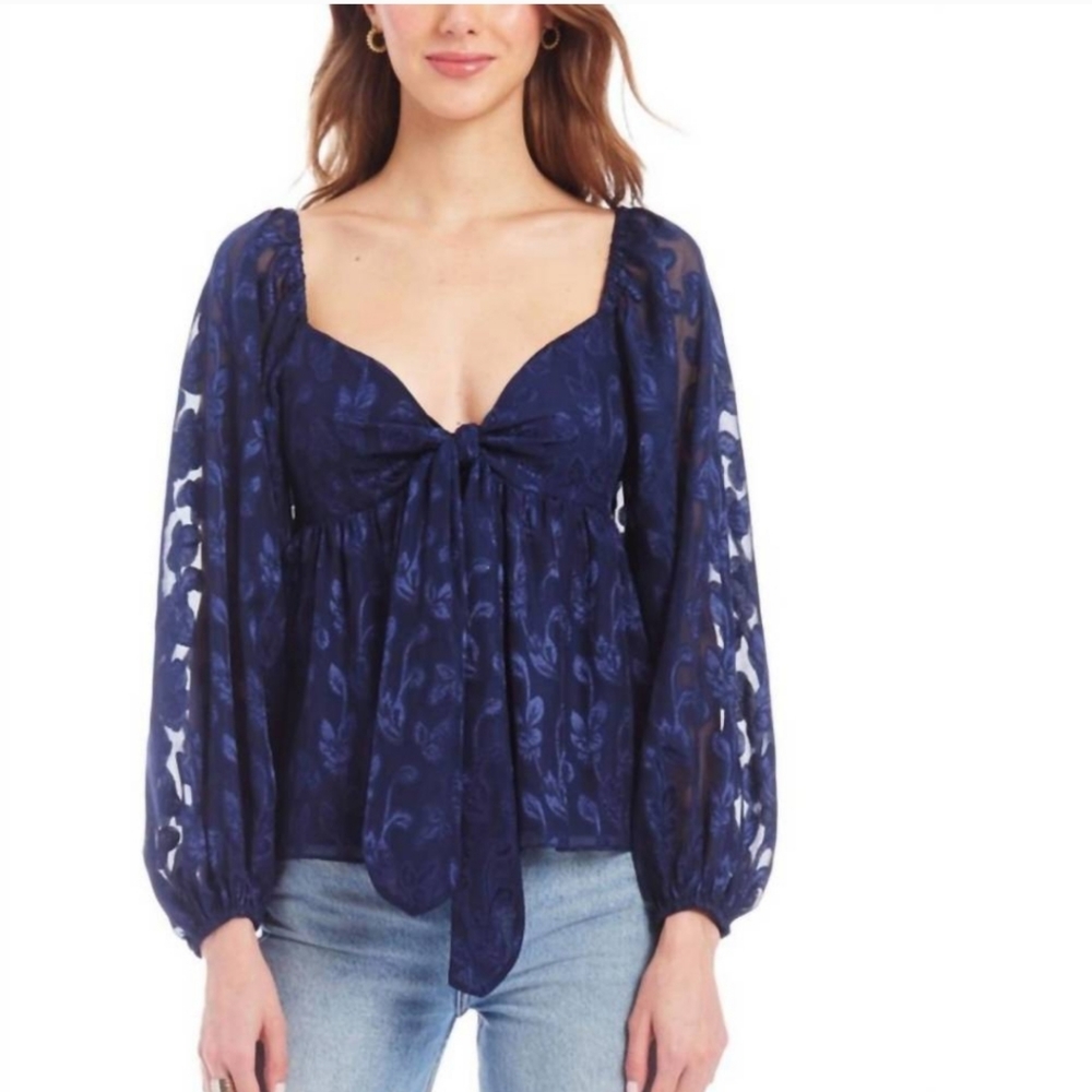 AMANDA UPRICHARD "DANIE" TOP  CHANTERELLE Flowing Sheer Sleeves Size Small